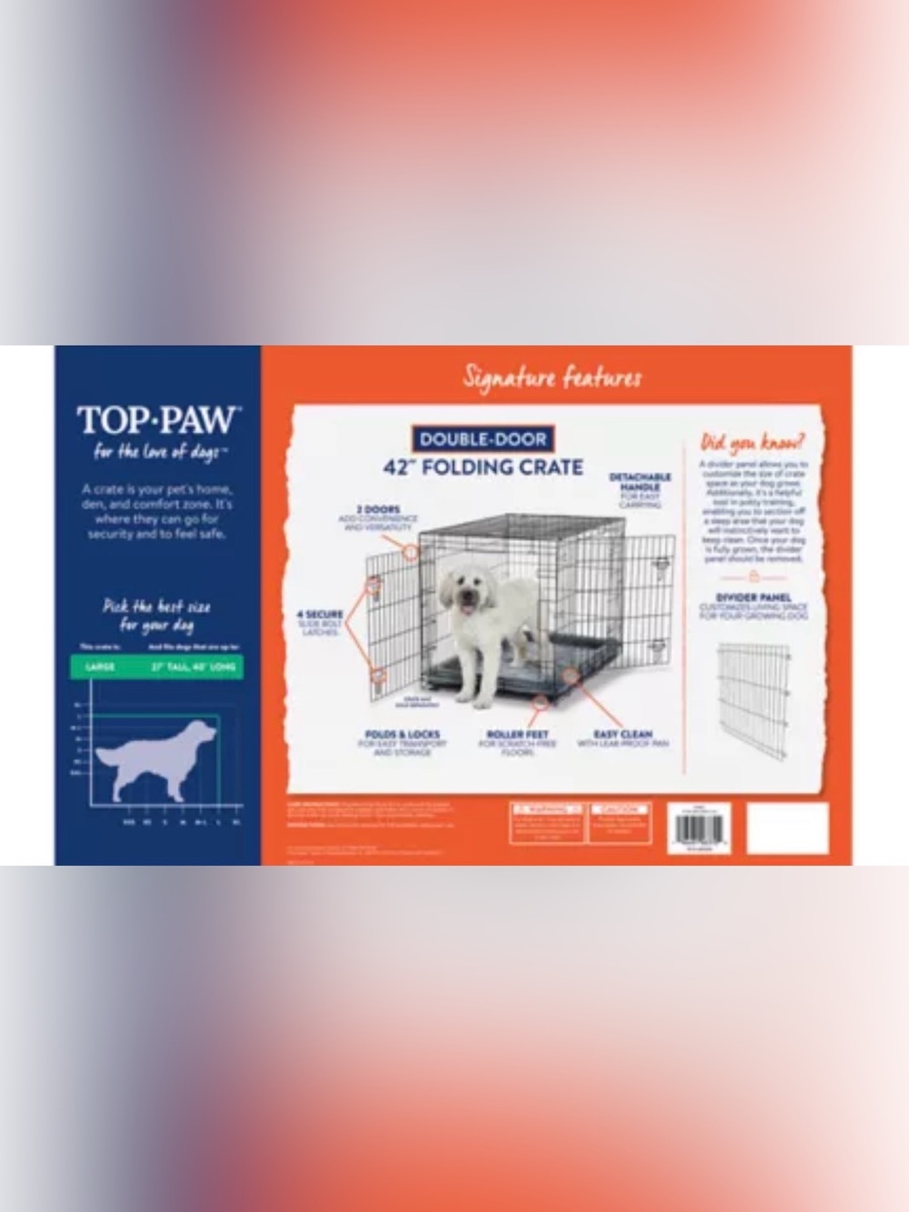 Top Paw® Double Door Folding Wire Dog Crate w/ Divider Panel - Leak Prook Tray